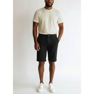 Black Mens Casual Chino Shorts With Pockets & Button Closure
